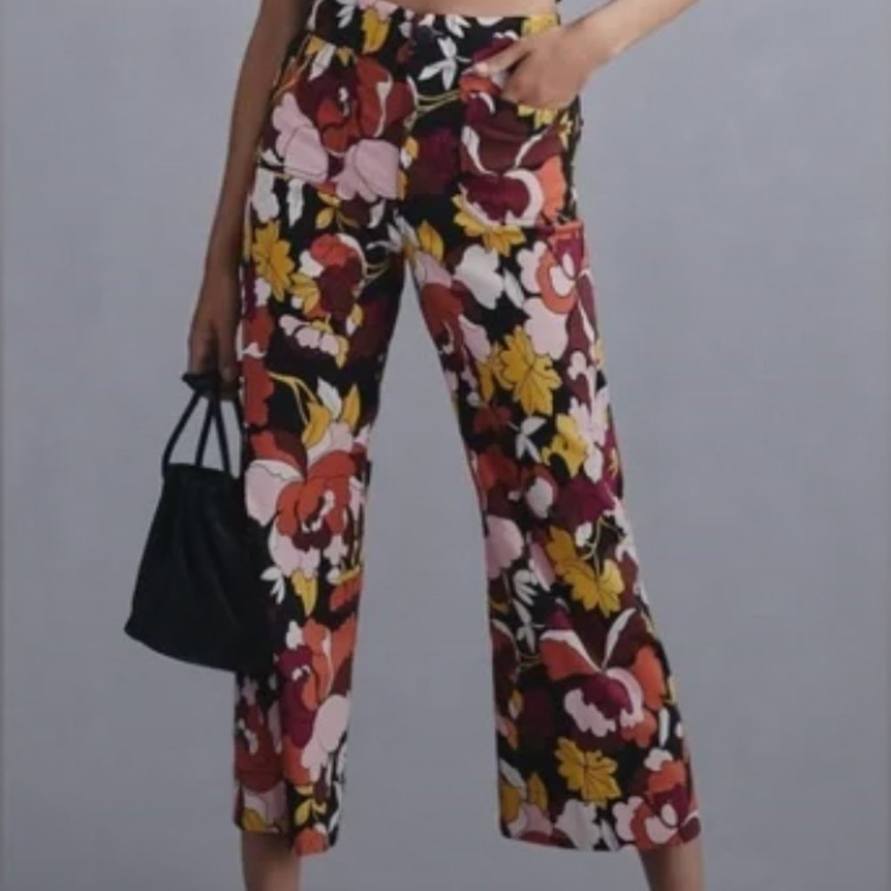 Anthropologie Maeve The Colette Cropped Wide Leg Trousers in Floral